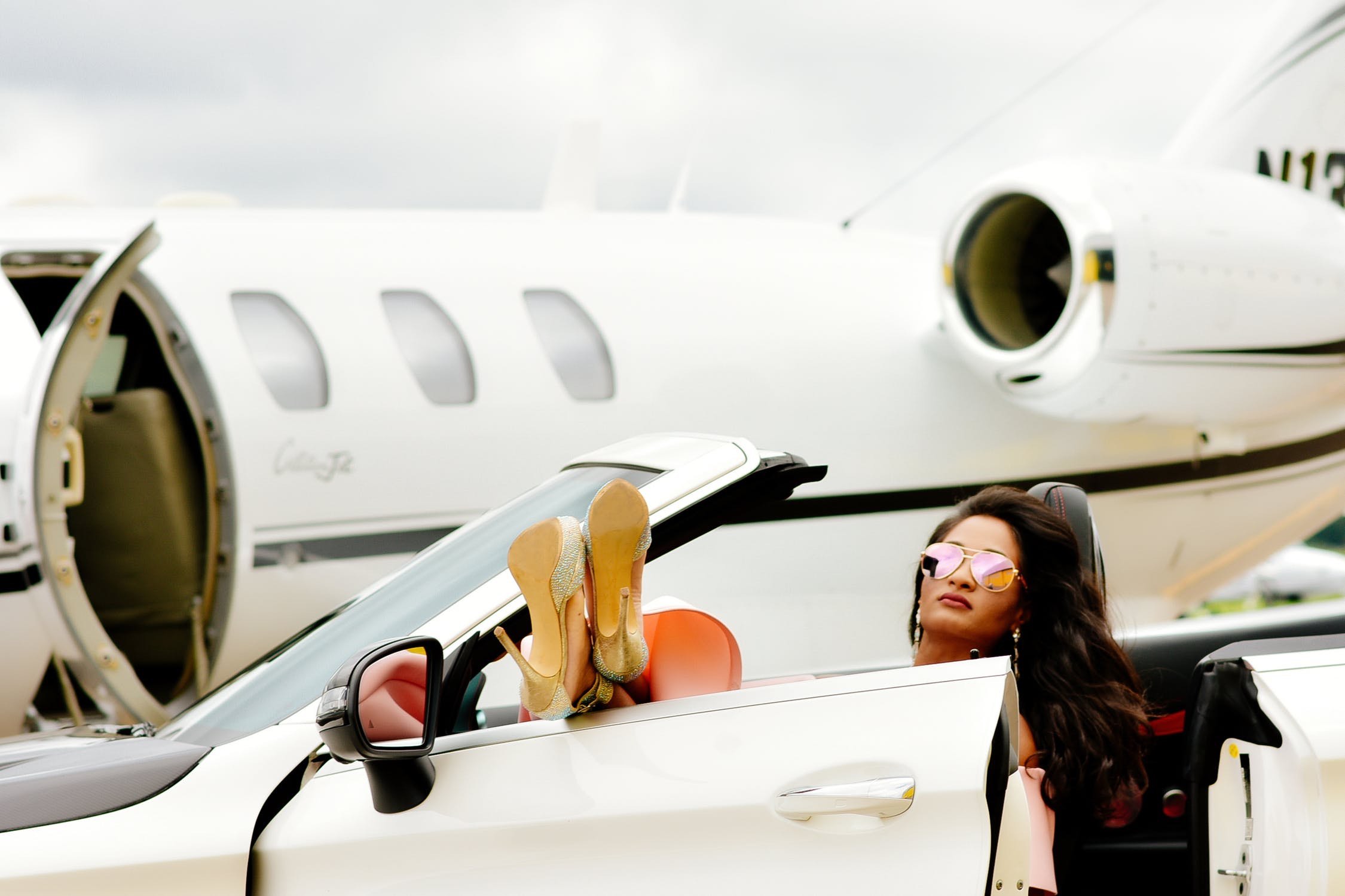 Woman Arriving to Private Jet